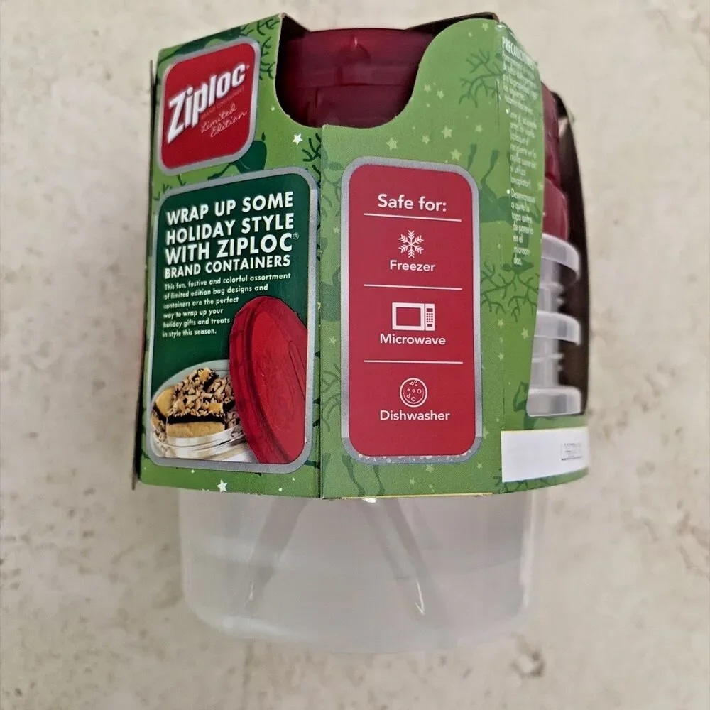 Ziploc Twist n Lock Loc 3pk Limited Edition 16oz round container red lid 817961